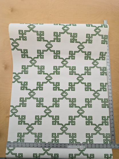 Scalamandre Suzhou Lattice Jade Wallpaper Green White Fretwork Lattice Geometric MSRP USD 132/ single roll