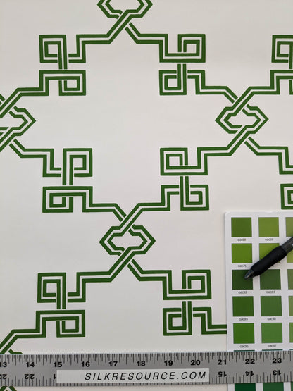Scalamandre Suzhou Lattice Jade Wallpaper Green White Fretwork Lattice Geometric MSRP USD 132/ single roll