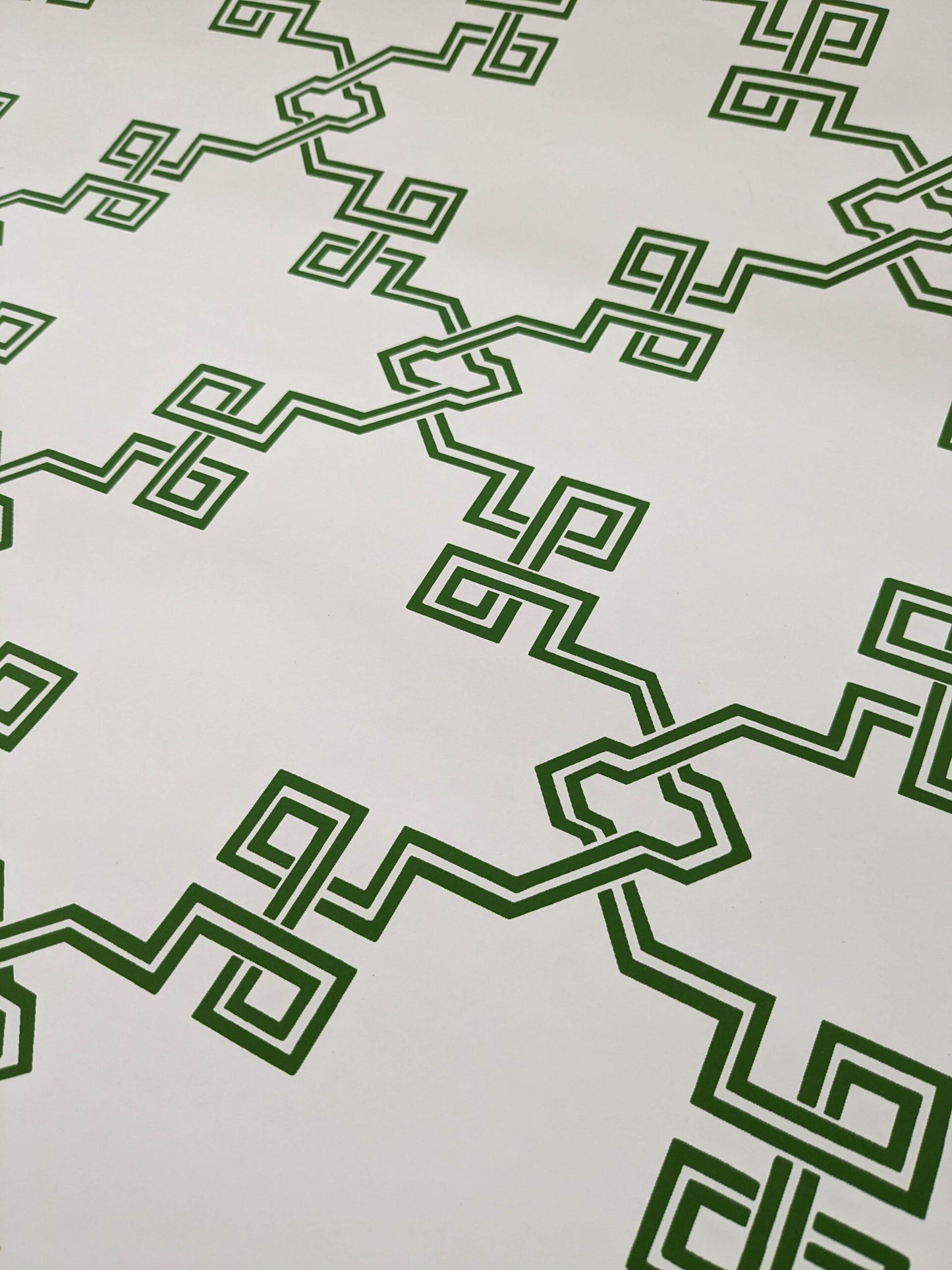 Scalamandre Suzhou Lattice Jade Wallpaper Green White Fretwork Lattice Geometric MSRP USD 132/ single roll