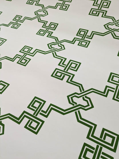 Scalamandre Suzhou Lattice Jade Wallpaper Green White Fretwork Lattice Geometric MSRP USD 132/ single roll