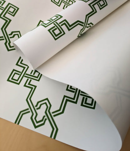 Scalamandre Suzhou Lattice Jade Wallpaper Green White Fretwork Lattice Geometric MSRP USD 132/ single roll