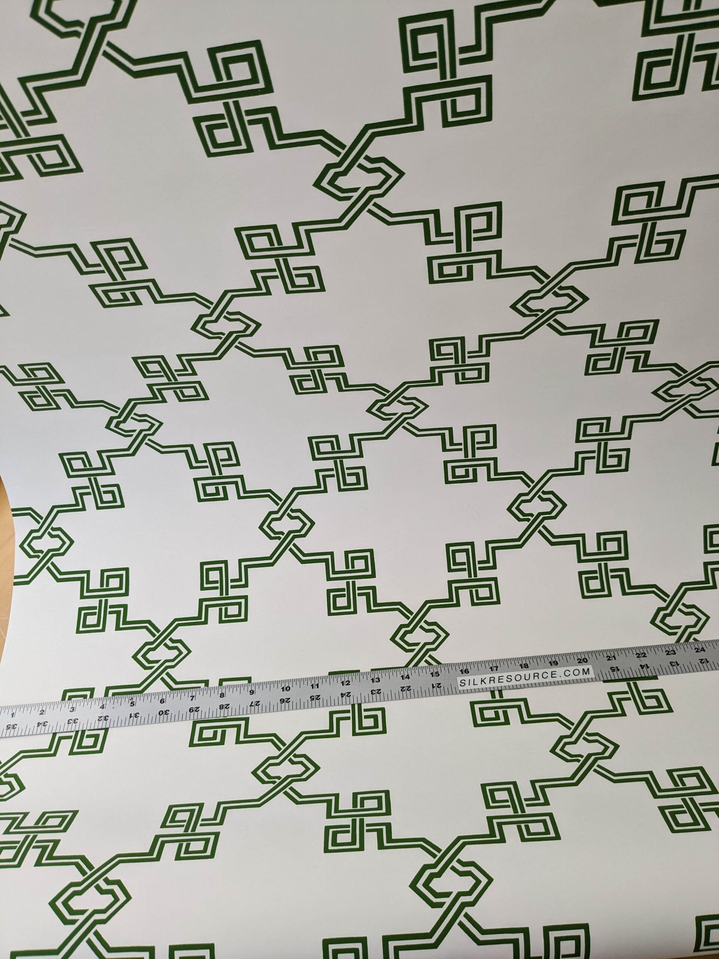Scalamandre Suzhou Lattice Jade Wallpaper Green White Fretwork Lattice Geometric MSRP USD 132/ single roll
