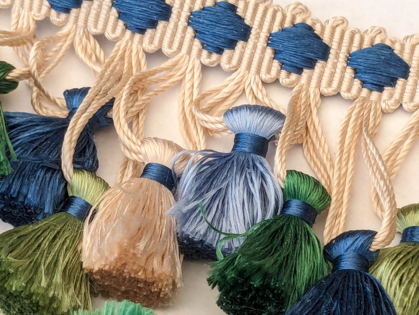 Scalamandre Silk Trim Follies Blue Green Beige Cream Tassel Trim MSRP USD 260/Y