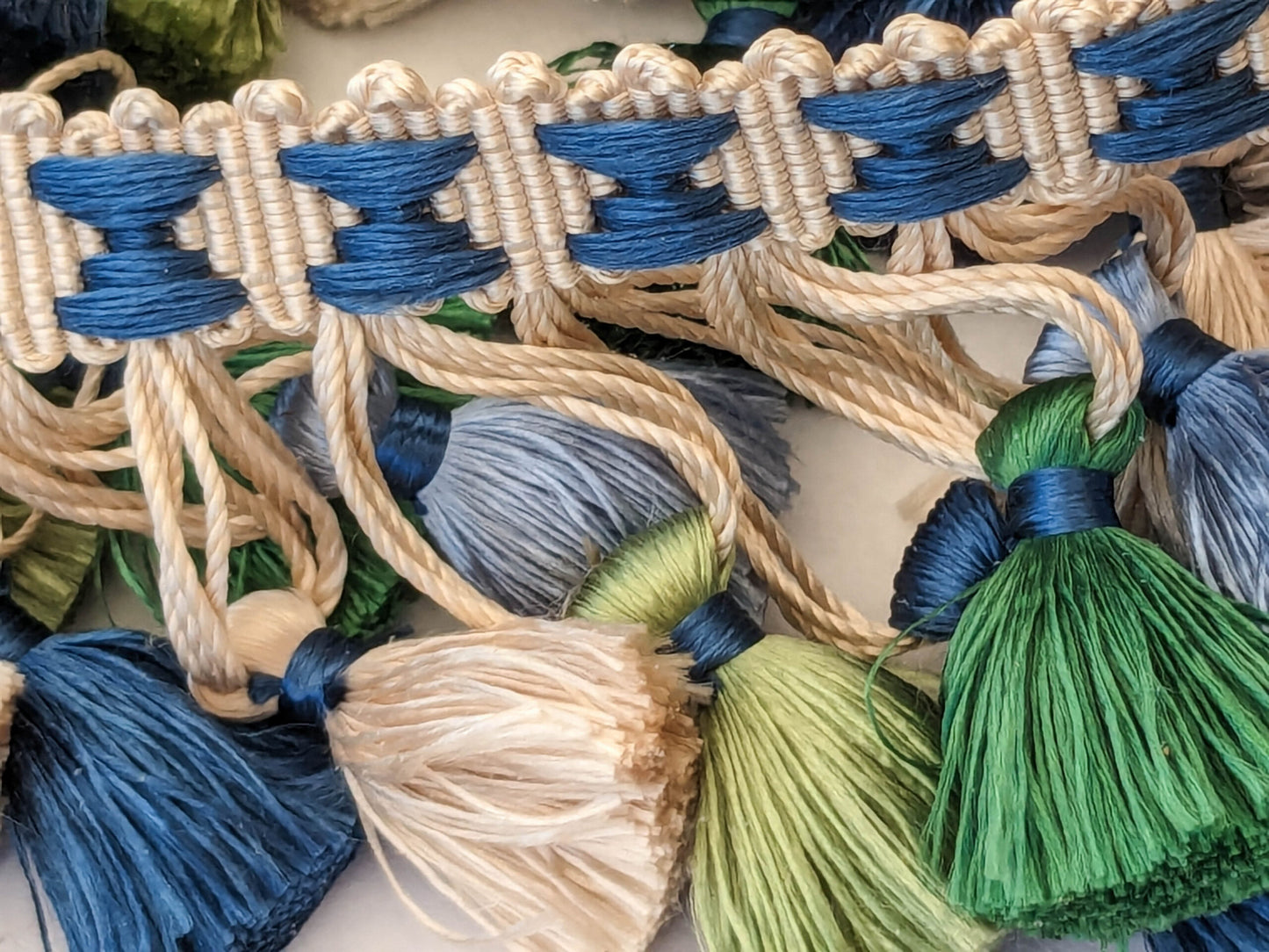 Scalamandre Silk Trim Follies Blue Green Beige Cream Tassel Trim MSRP USD 260/Y