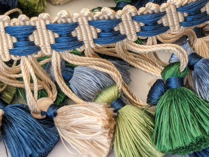 Scalamandre Silk Trim Follies Blue Green Beige Cream Tassel Trim MSRP USD 260/Y
