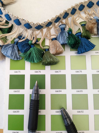 Scalamandre Silk Trim Follies Blue Green Beige Cream Tassel Trim MSRP USD 260/Y