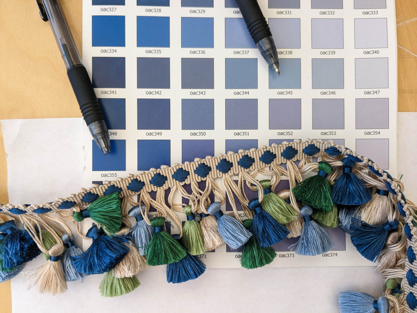 Scalamandre Silk Trim Follies Blue Green Beige Cream Tassel Trim MSRP USD 260/Y