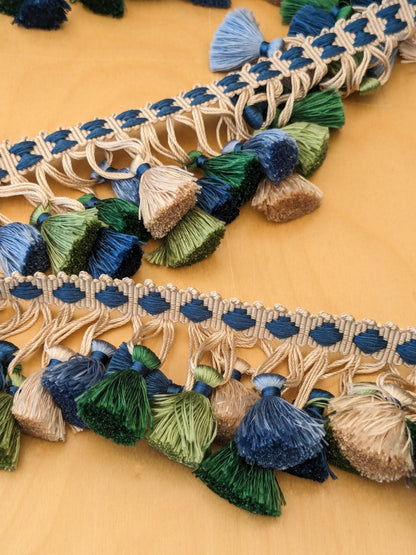 Scalamandre Silk Trim Follies Blue Green Beige Cream Tassel Trim MSRP USD 260/Y