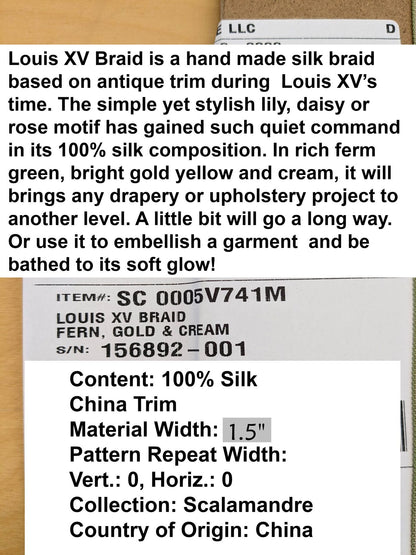 Scalamandre Louis XV Braid Fern Gold & Green  MSRP USD 130/y