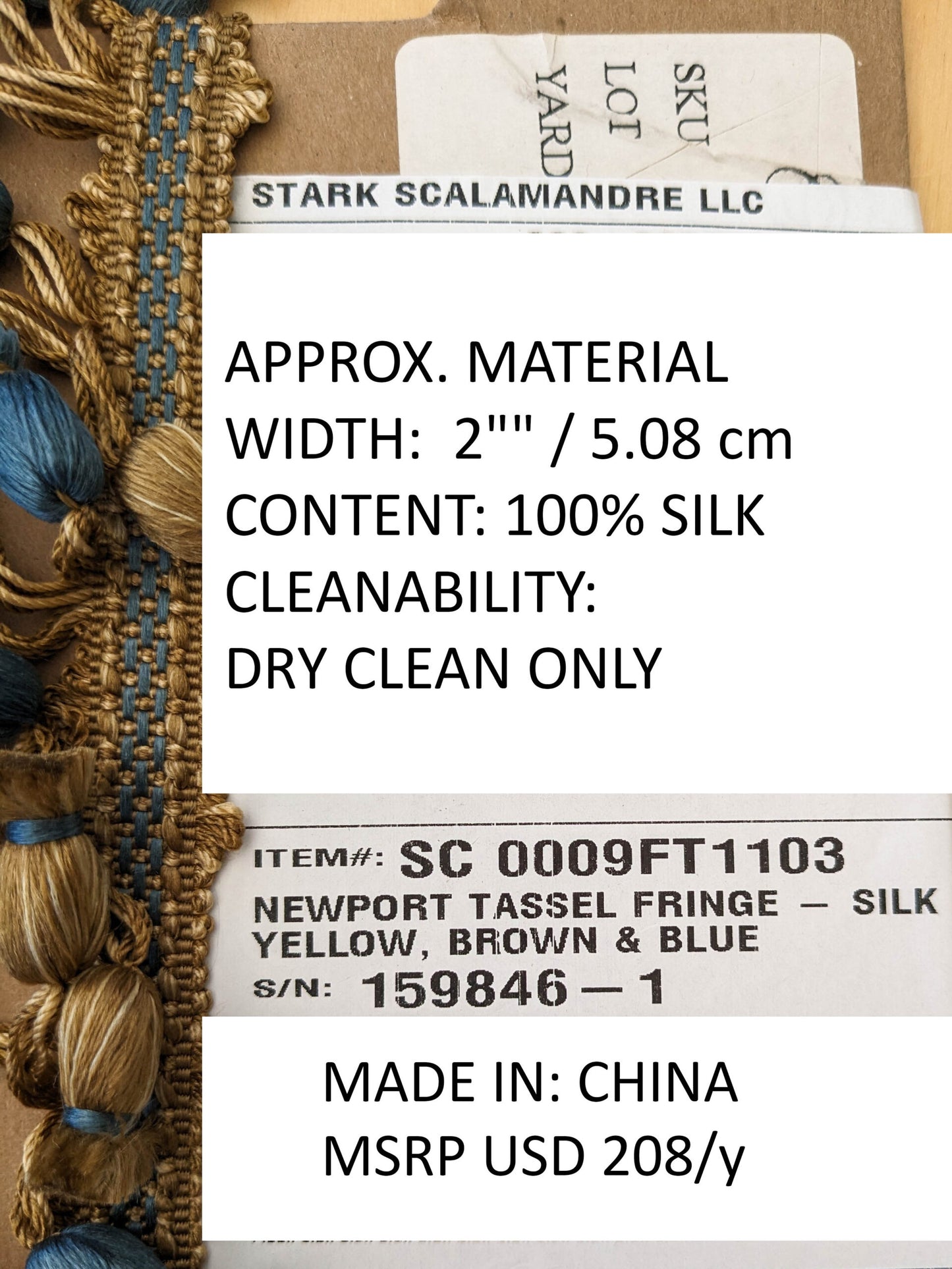 Scalamandre Newport Tassel Fringe - Silk Yellow, Brown &amp; Blue MSRP USD208/y