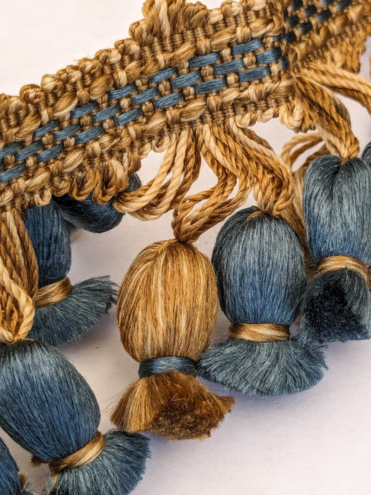 Scalamandre Newport Tassel Fringe - Silk Yellow, Brown & Blue MSRP USD208/y