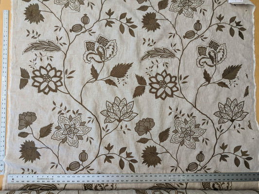 Scalamandre Patna Natural Beige Brown Embroidery Linen Tree of Life Floral Botanical Foliage MSRP USD 316/y