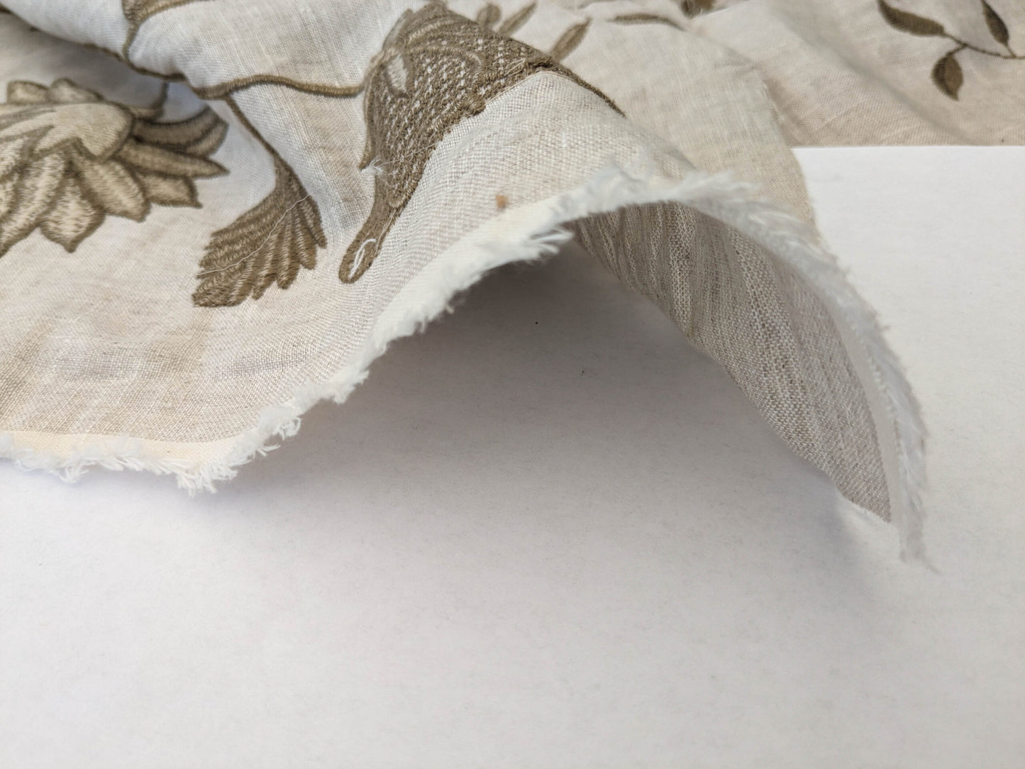 Scalamandre Patna Natural Beige Brown Embroidery Linen Tree of Life Floral Botanical Foliage MSRP USD 316/y