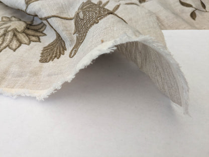 Scalamandre Patna Natural Beige Brown Embroidery Linen Tree of Life Floral Botanical Foliage MSRP USD 316/y