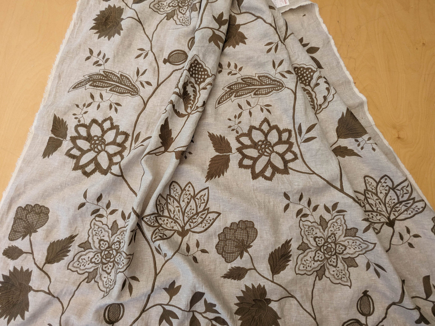 Scalamandre Patna Natural Beige Brown Embroidery Linen Tree of Life Floral Botanical Foliage MSRP USD 316/y