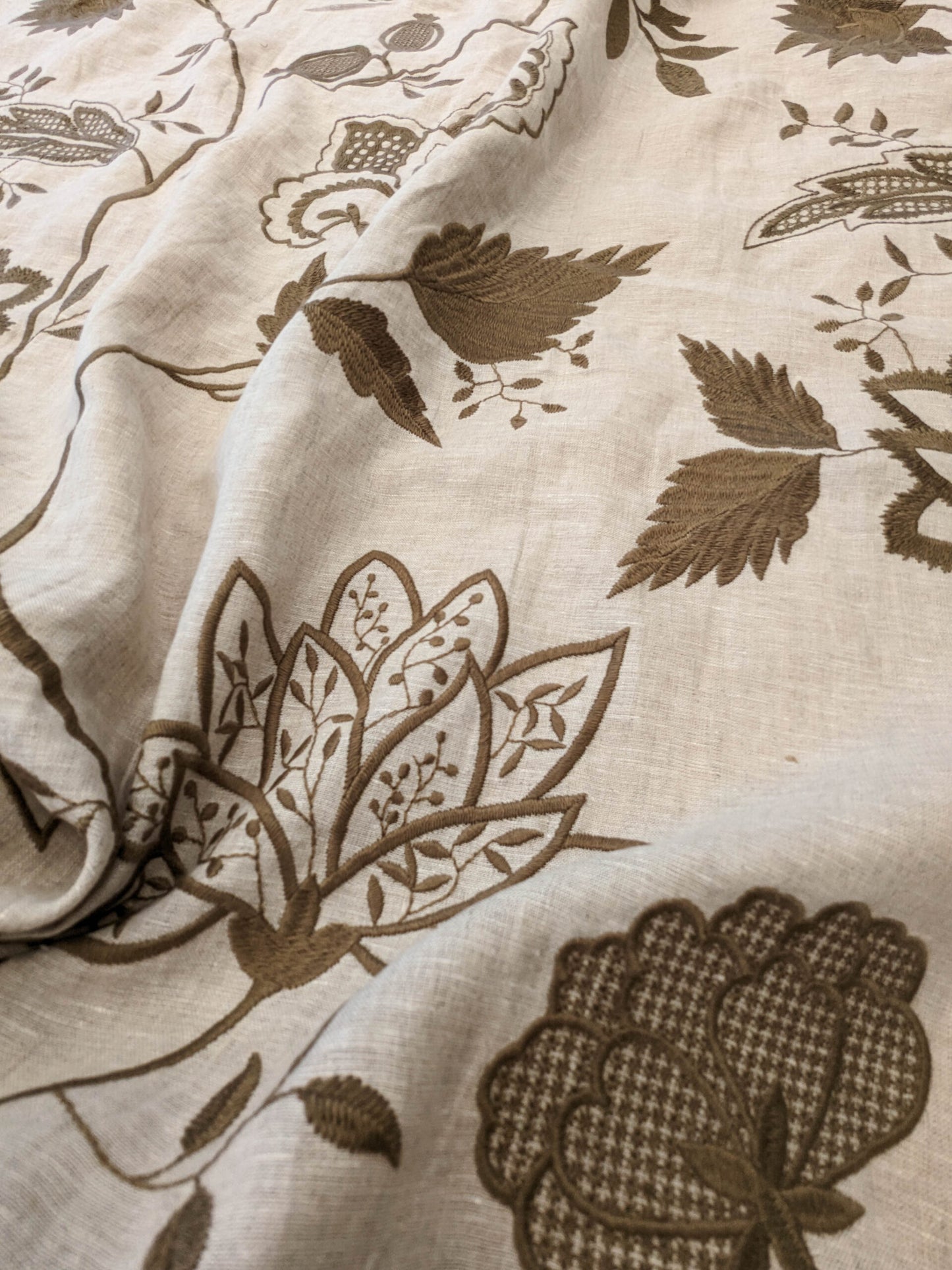 Scalamandre Patna Natural Beige Brown Embroidery Linen Tree of Life Floral Botanical Foliage MSRP USD 316/y