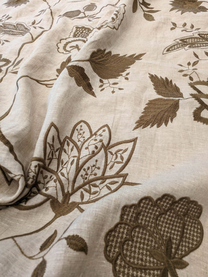 Scalamandre Patna Natural Beige Brown Embroidery Linen Tree of Life Floral Botanical Foliage MSRP USD 316/y
