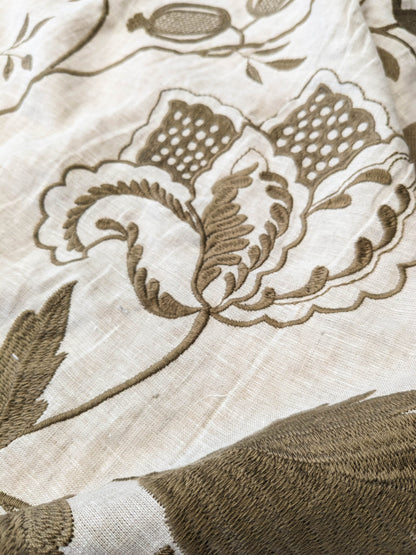 Scalamandre Patna Natural Beige Brown Embroidery Linen Tree of Life Floral Botanical Foliage MSRP USD 316/y
