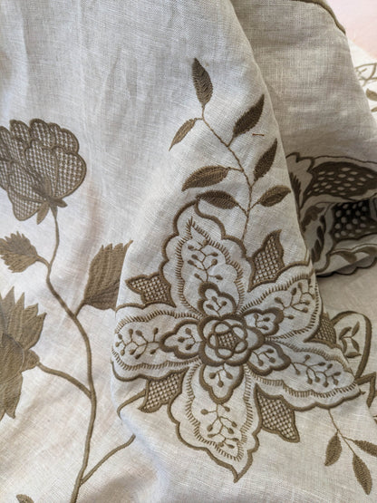 Scalamandre Patna Natural Beige Brown Embroidery Linen Tree of Life Floral Botanical Foliage MSRP USD 316/y
