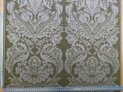 Scalamandre Amelia Lichen  Green Gray Renaissance Damask Jacquard Linen Acanthus Artichoke Feather MSRP USD 176/y