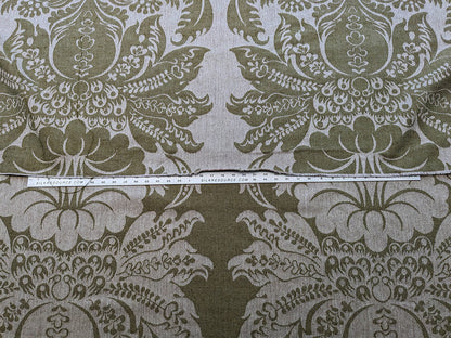 Scalamandre Amelia Lichen  Green Gray Renaissance Damask Jacquard Linen Acanthus Artichoke Feather MSRP USD 176/y