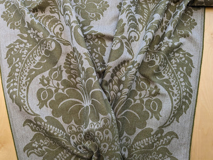 Scalamandre Amelia Lichen  Green Gray Renaissance Damask Jacquard Linen Acanthus Artichoke Feather MSRP USD 176/y