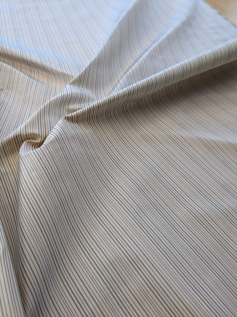 Scalamandre Astley Silk Strie Cream Blue White Pin Stripe Small Scale  MSRP USD350+/yard