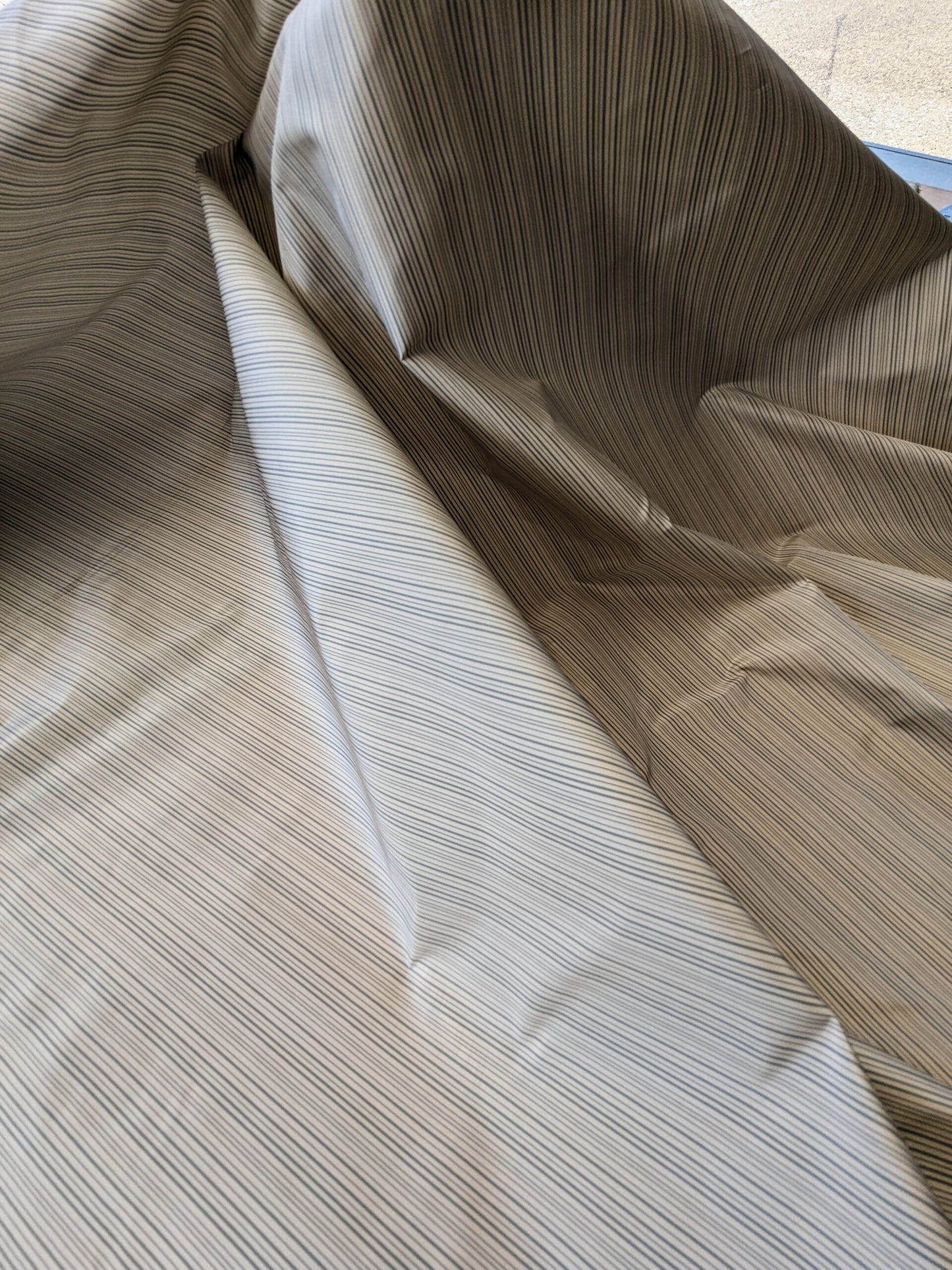 Scalamandre Astley Silk Strie Cream Blue White Pin Stripe Small Scale  MSRP USD350+/yard