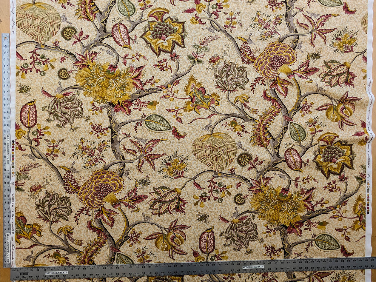 Scalamandre Pondicherry Cotton Print Coral on Gold Red Animal Jacobean Animal MSRP USD 292/y