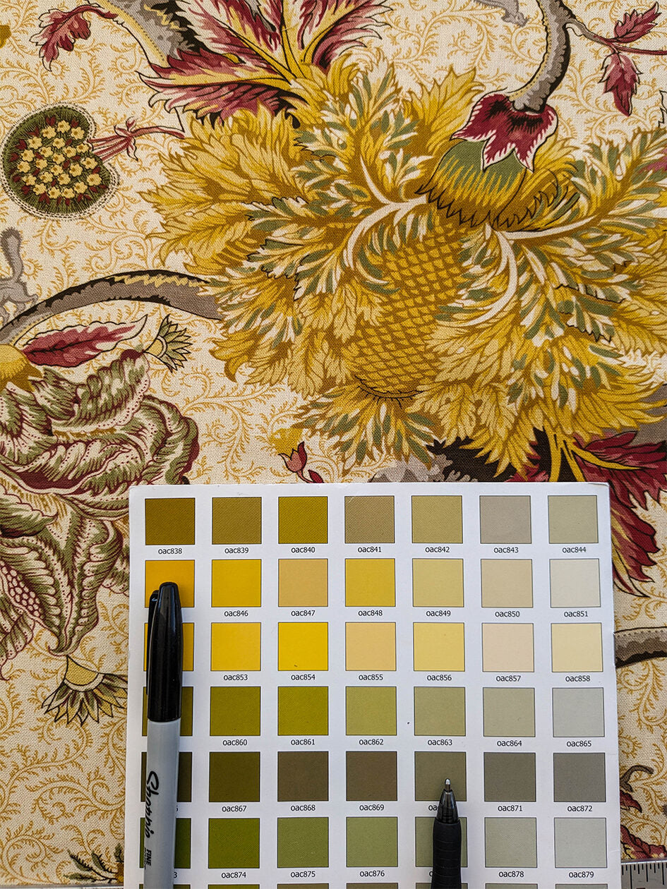 Scalamandre Pondicherry Cotton Print Coral on Gold Red Animal Jacobean Animal MSRP USD 292/y