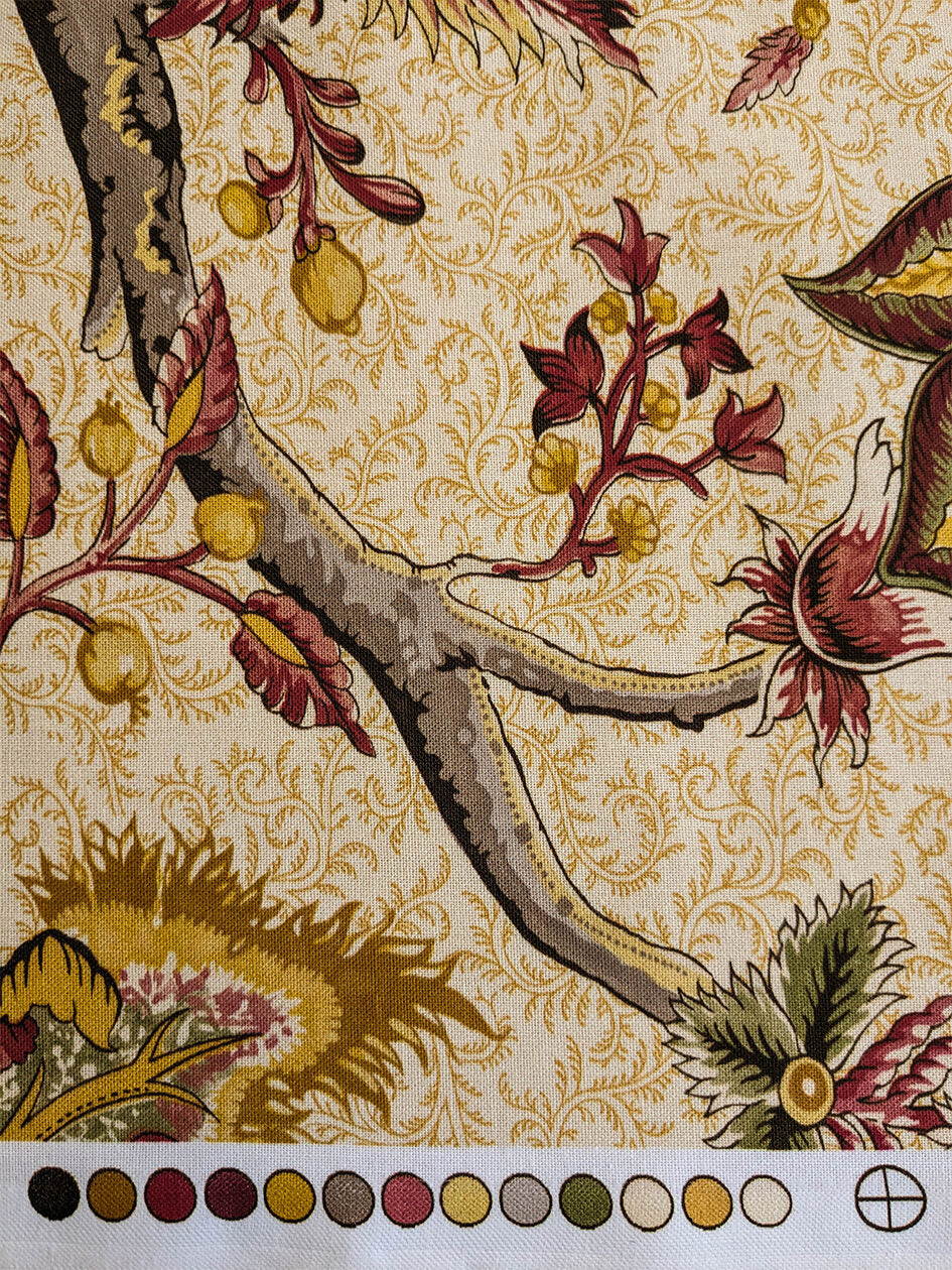 Scalamandre Pondicherry Cotton Print Coral on Gold Red Animal Jacobean Animal MSRP USD 292/y