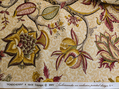 Scalamandre Pondicherry Cotton Print Coral on Gold Red Animal Jacobean Animal MSRP USD 292/y