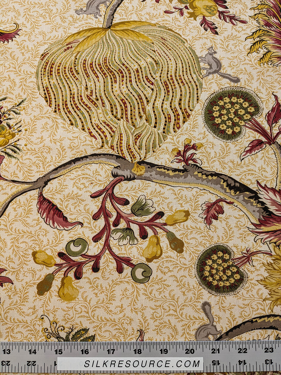 Scalamandre Pondicherry Cotton Print Coral on Gold Red Animal Jacobean Animal MSRP USD 292/y