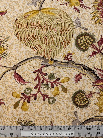 Scalamandre Pondicherry Cotton Print Coral on Gold Red Animal Jacobean Animal MSRP USD 292/y