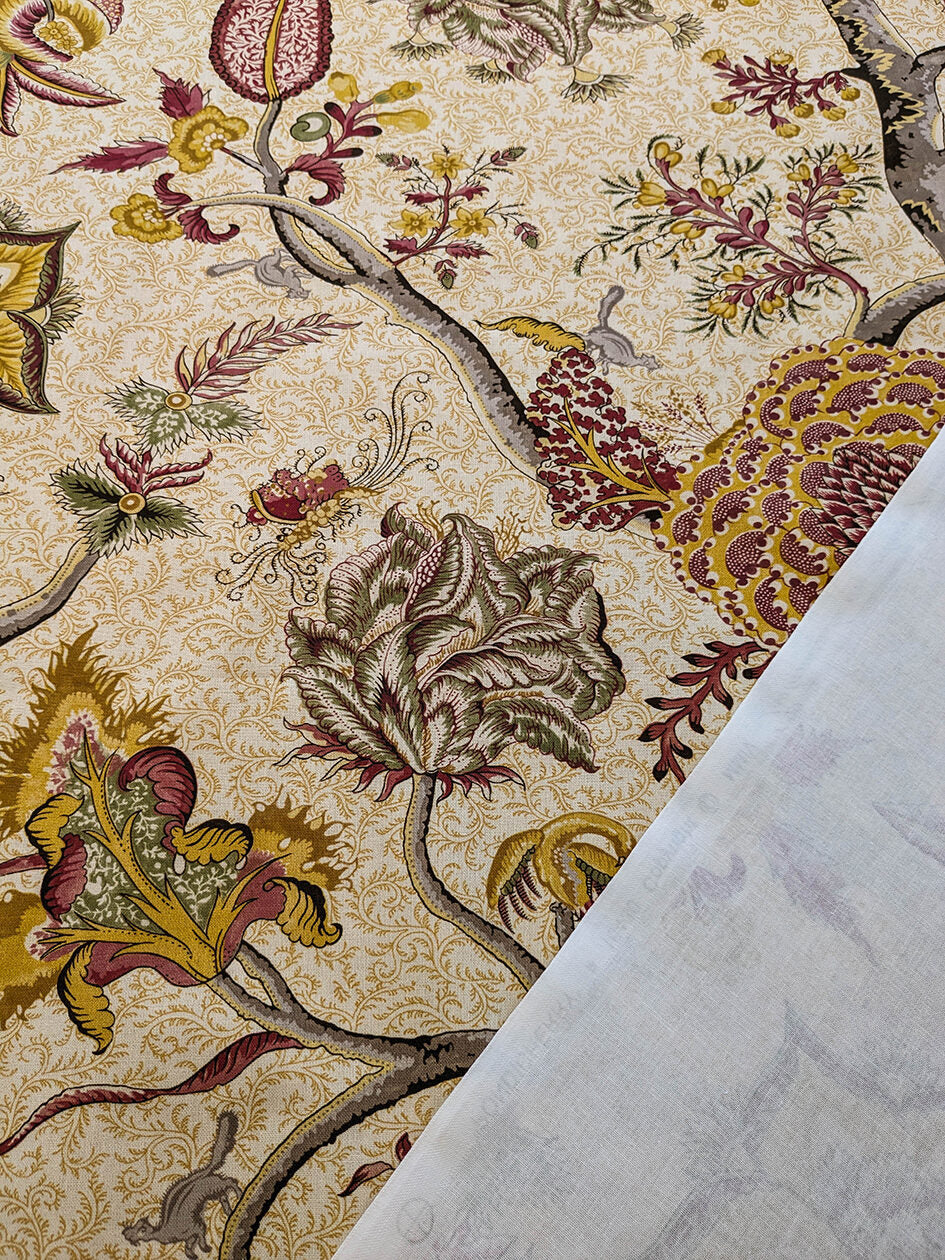 Scalamandre Pondicherry Cotton Print Coral on Gold Red Animal Jacobean Animal MSRP USD 292/y