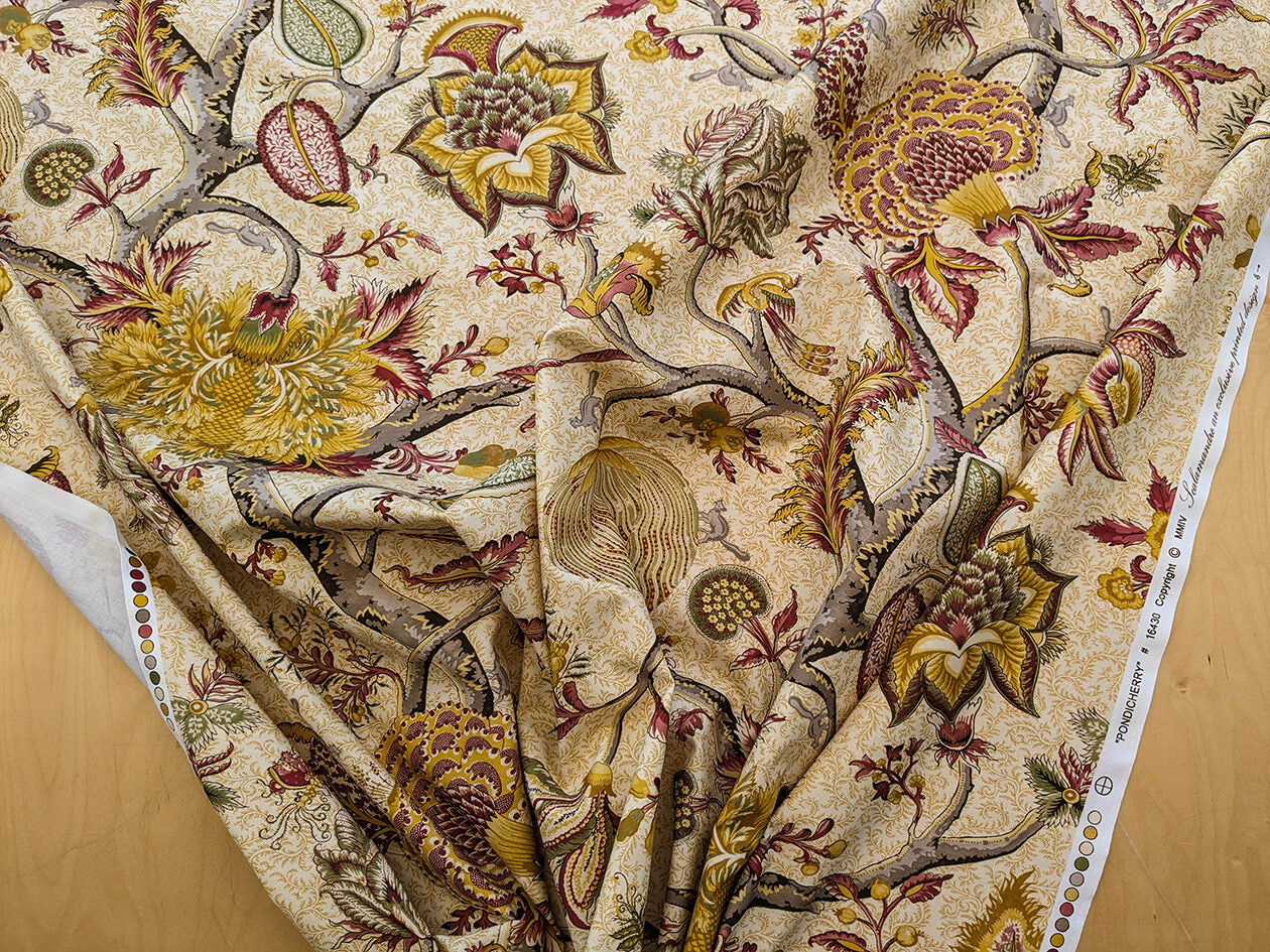 Scalamandre Pondicherry Cotton Print Coral on Gold Red Animal Jacobean Animal MSRP USD 292/y