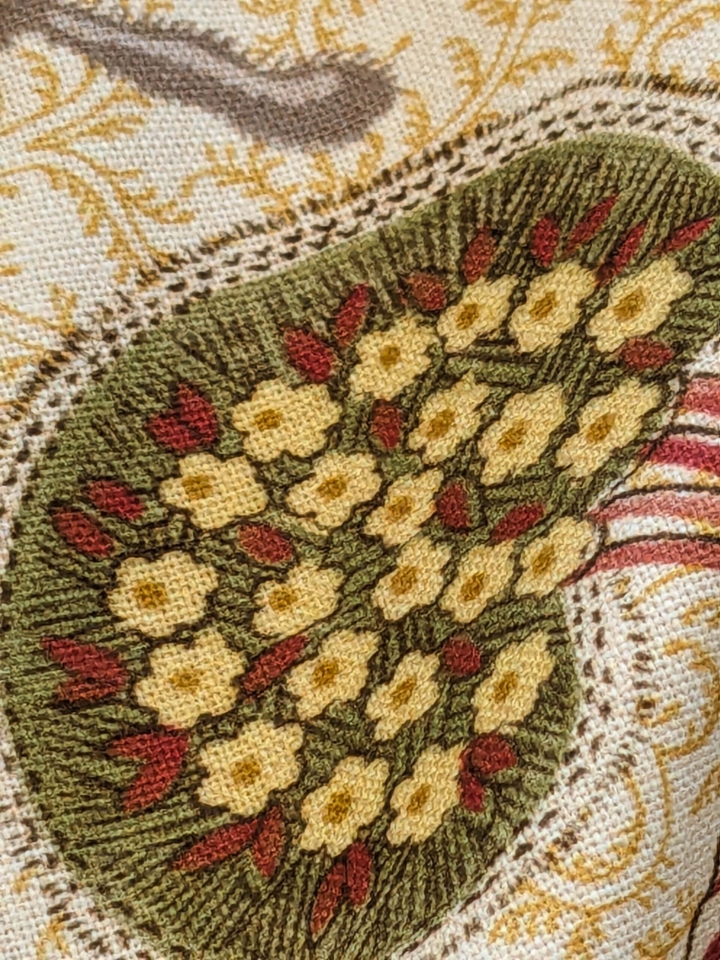 Scalamandre Pondicherry Cotton Print Coral on Gold Red Animal Jacobean Animal MSRP USD 292/y