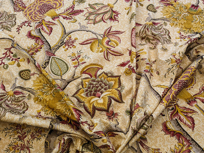 Scalamandre Pondicherry Cotton Print Coral on Gold Red Animal Jacobean Animal MSRP USD 292/y