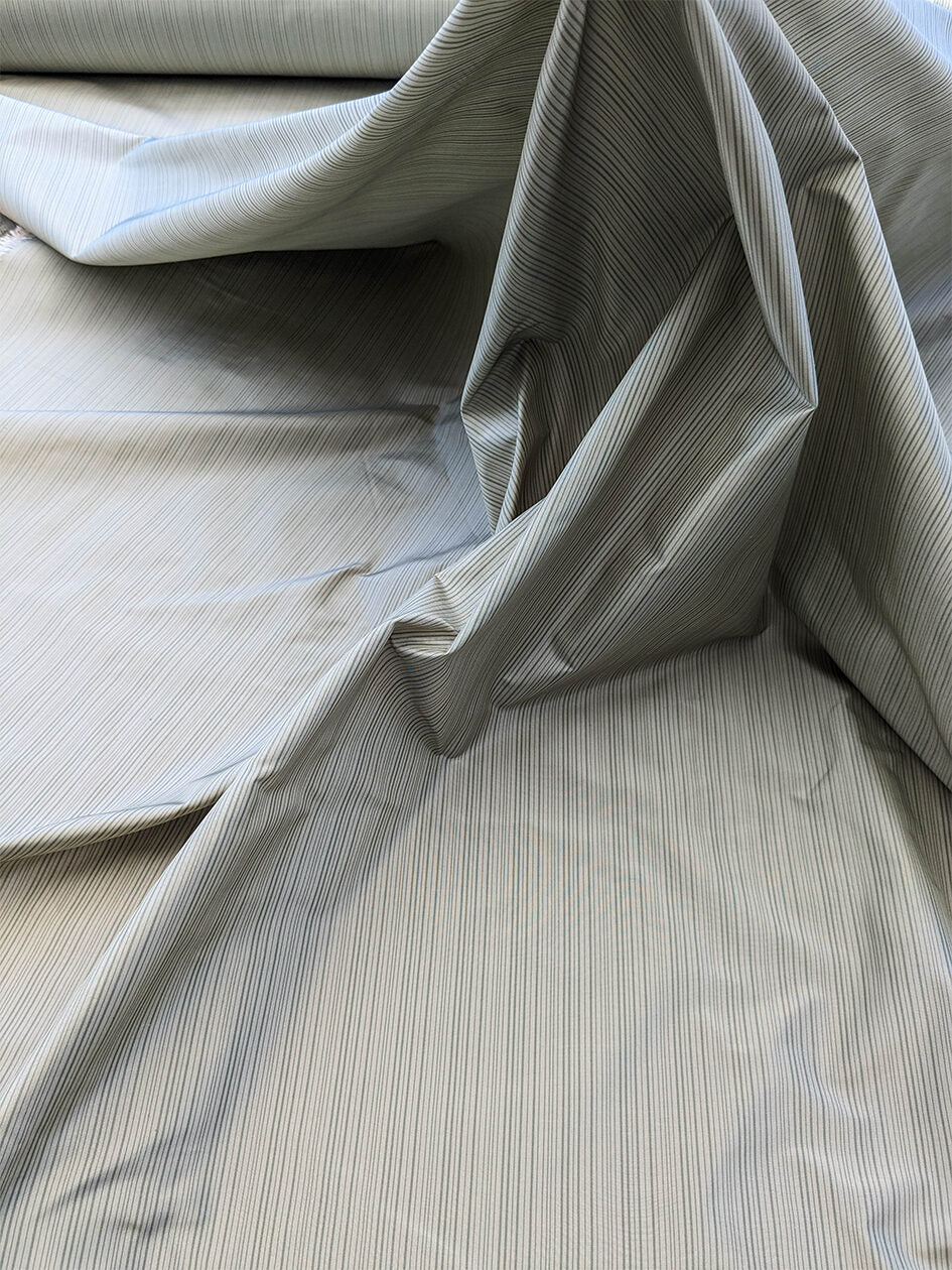 Scalamandre Astley Silk Strie Sage Gray White Pin Stripe Small Scale MSRP USD350+/yard