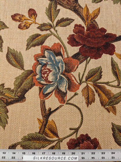 Scalamandre Faissan on Hessian Rust Brown Red Green Blue 100% Jute Bird Animals Tree Foliage MSRP USD 496/y