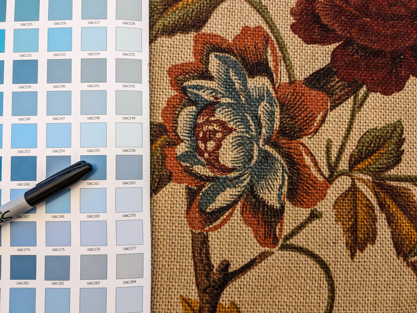 Scalamandre Faissan on Hessian Rust Brown Red Green Blue 100% Jute Bird Animals Tree Foliage MSRP USD 496/y