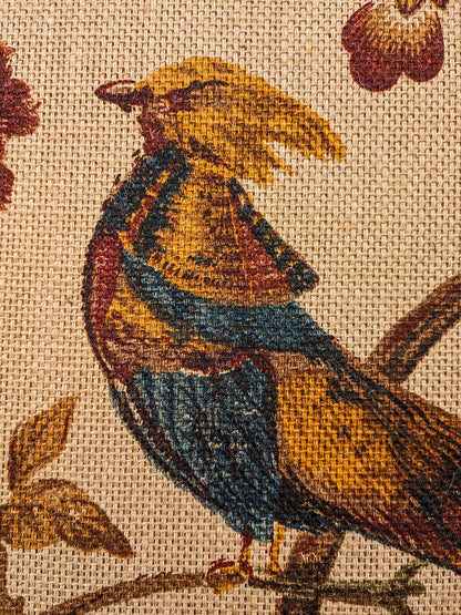 Scalamandre Faissan on Hessian Rust Brown Red Green Blue 100% Jute Bird Animals Tree Foliage MSRP USD 496/y