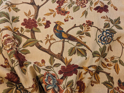 Scalamandre Faissan on Hessian Rust Brown Red Green Blue 100% Jute Bird Animals Tree Foliage MSRP USD 496/y