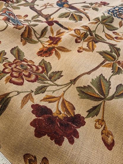 Scalamandre Faissan on Hessian Rust Brown Red Green Blue 100% Jute Bird Animals Tree Foliage MSRP USD 496/y