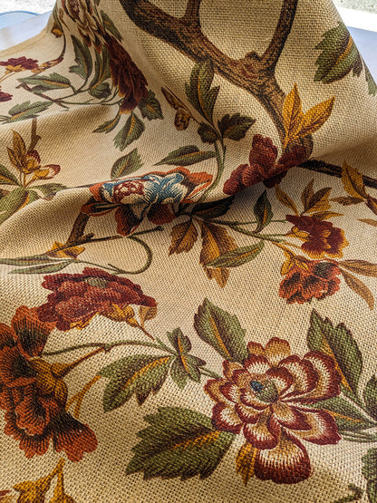 Scalamandre Faissan on Hessian Rust Brown Red Green Blue 100% Jute Bird Animals Tree Foliage MSRP USD 496/y