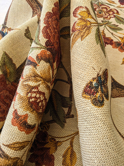Scalamandre Faissan on Hessian Rust Brown Red Green Blue 100% Jute Bird Animals Tree Foliage MSRP USD 496/y
