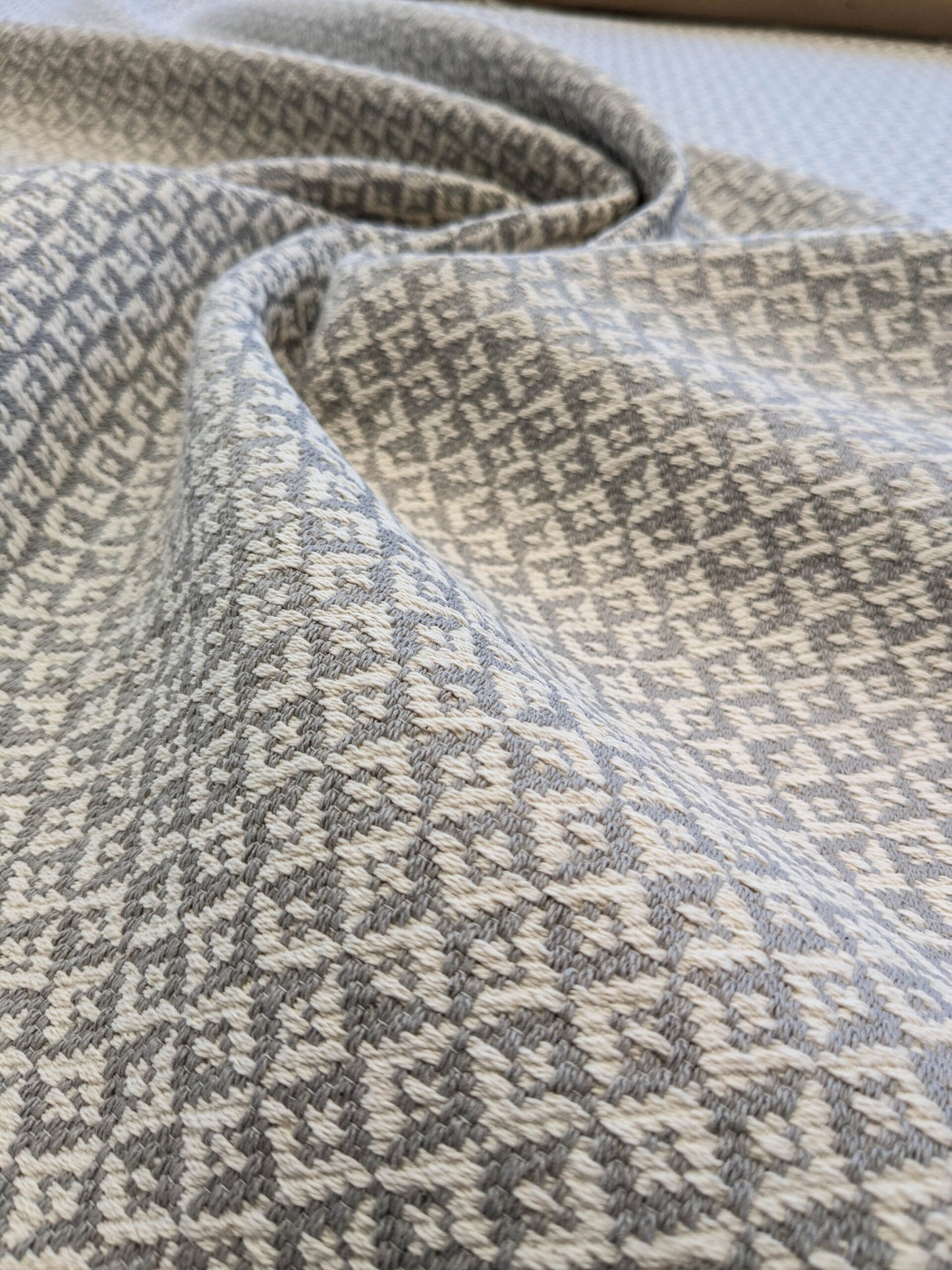 Scalamandre Khiva Weave Pearl Gray White Small Scale Geometric Diamond 100% Cotton MSRP USD180/yd