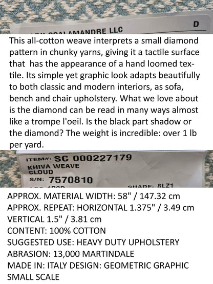Scalamandre Khiva Weave Cloud Blue White Small Scale Geometric Diamond 100% Cotton MSRP USD180/yd