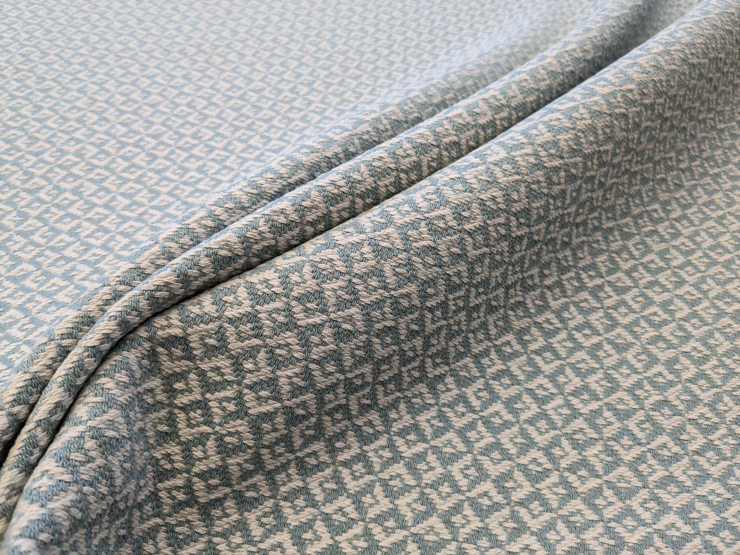 Scalamandre Khiva Weave Cloud Blue White Small Scale Geometric Diamond 100% Cotton MSRP USD180/yd