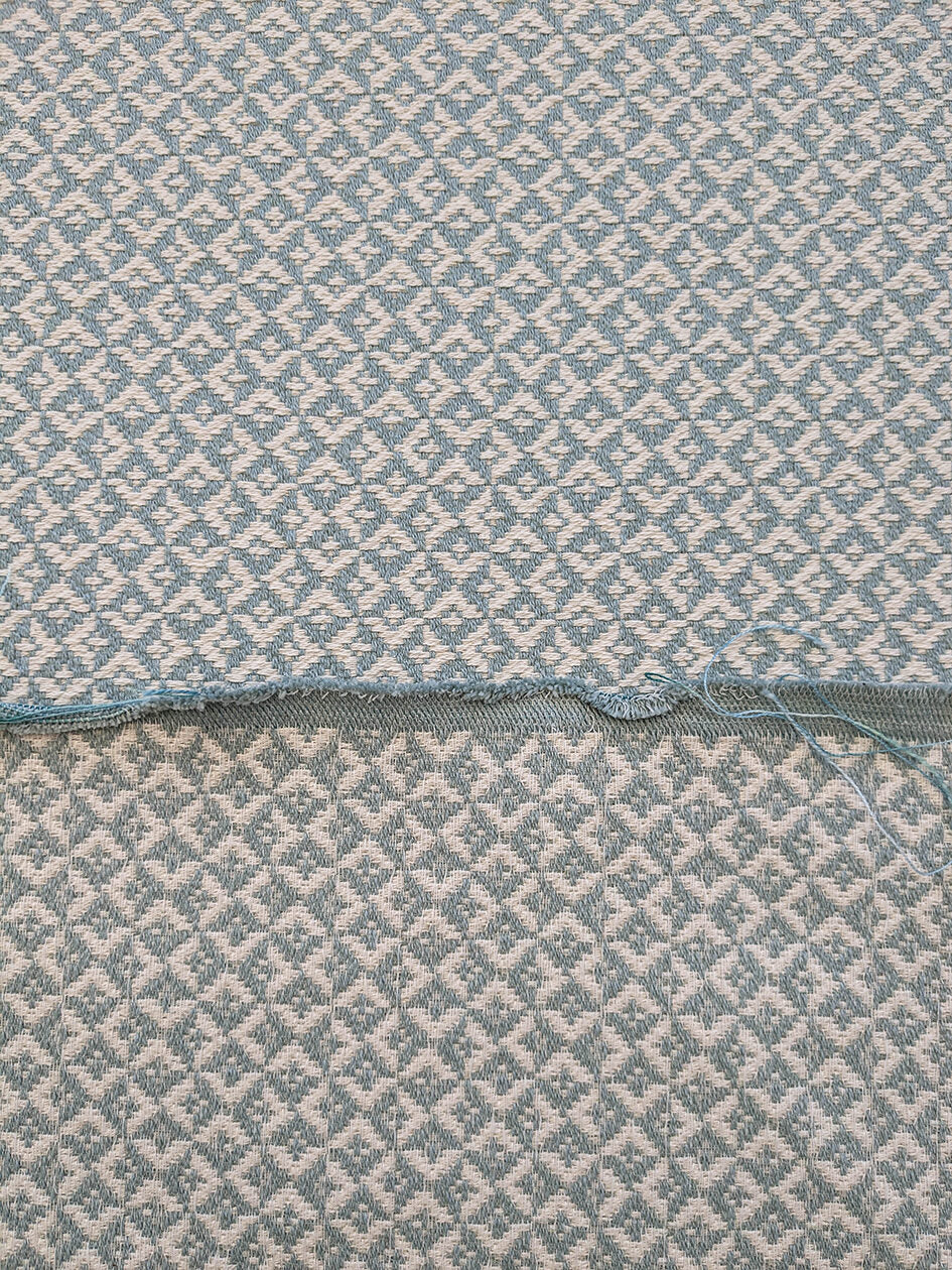 Scalamandre Khiva Weave Cloud Blue White Small Scale Geometric Diamond 100% Cotton MSRP USD180/yd